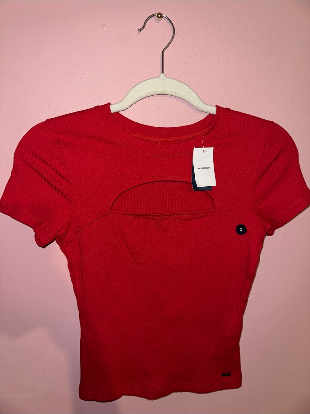 Hollister Red Ribbed Short Sleeve Cutout Baby Tee ♥️